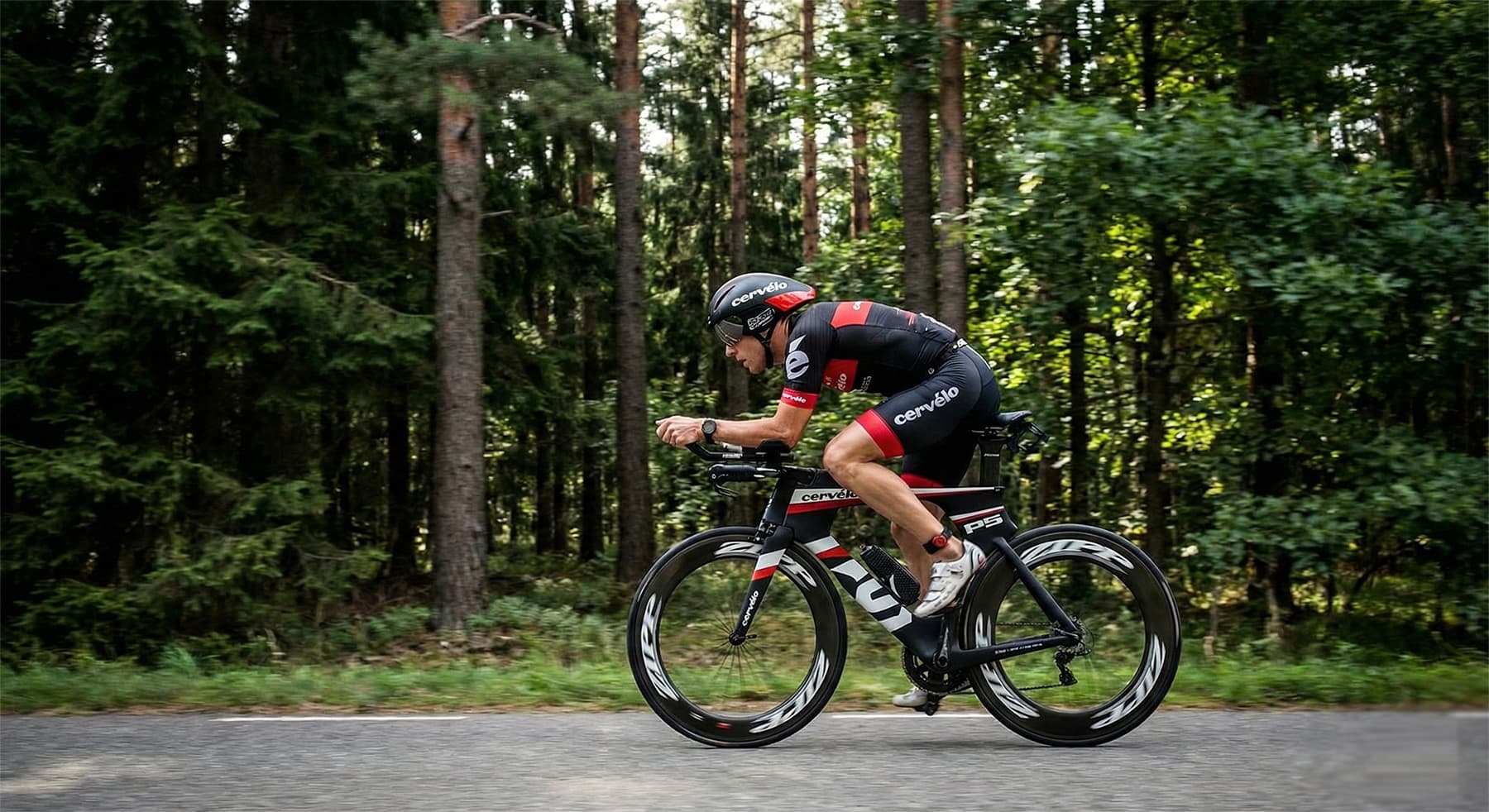 A triathlete on a time-trial bike
